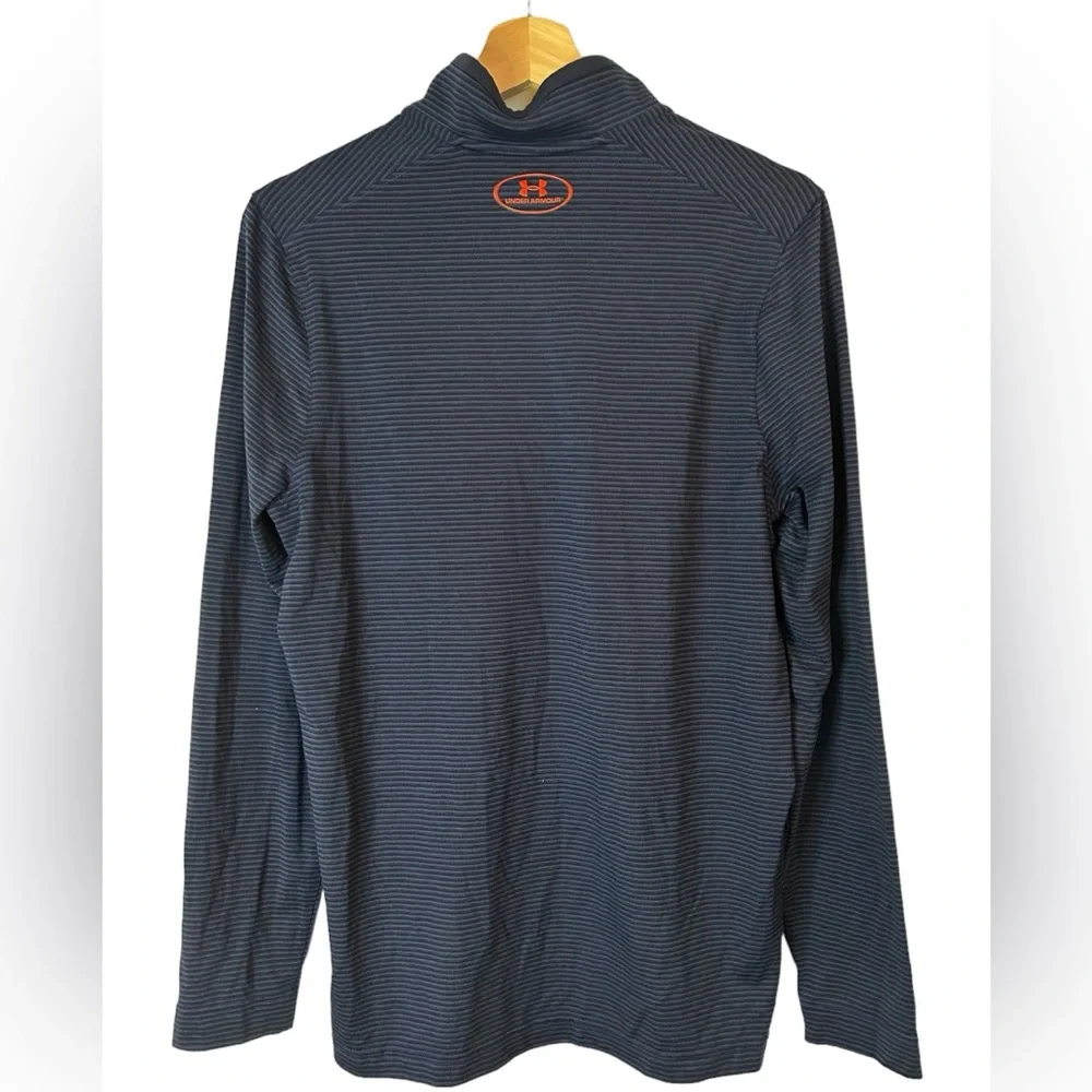 Under Armour ColdGear ¼-Zip Pullover Size Small Blue Striped w/ Neon Orange Logo
